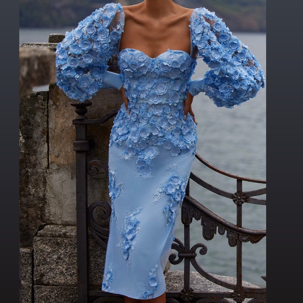 Alamour Blue Floral Appliqué Dress